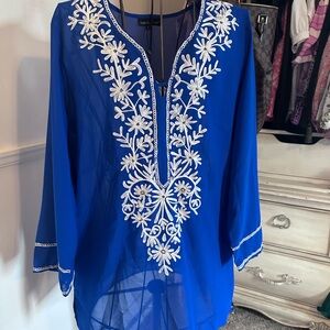 Elegant Blue Women's Floral Embroidered Coverup